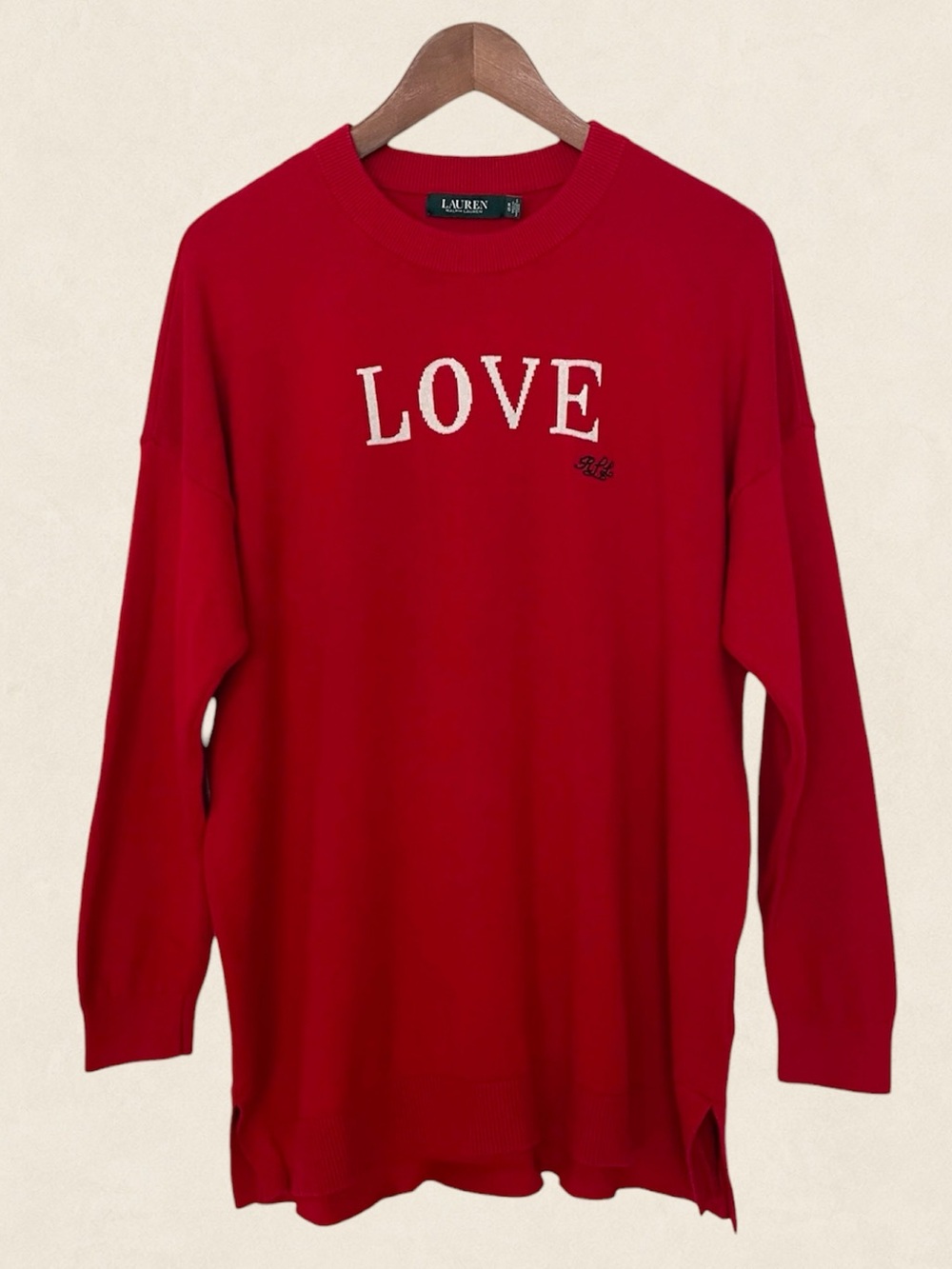 Lauren Ralph Lauren LOVE Sweater 1X Red Cotton Modal Longline Knit Preppy Cozy